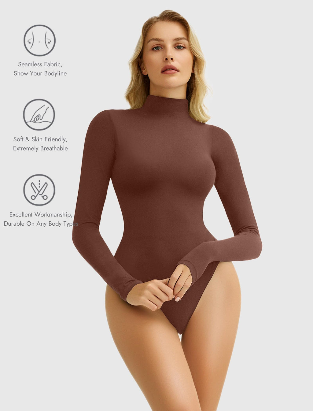 Bodysuits for Women High Neck Long Sleeve Body Suits Snap Closure Double Lined Mock Neck Bodysuit Soft