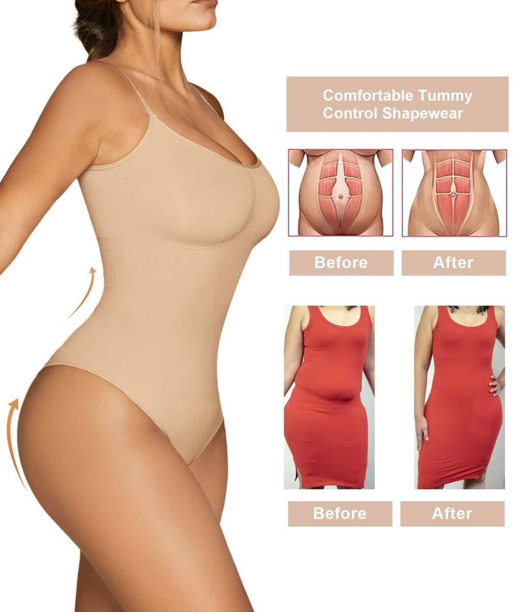 Women's Tummy Control Shapewear Thong Bodysuit Seamless Waist Snatching Body Shaper