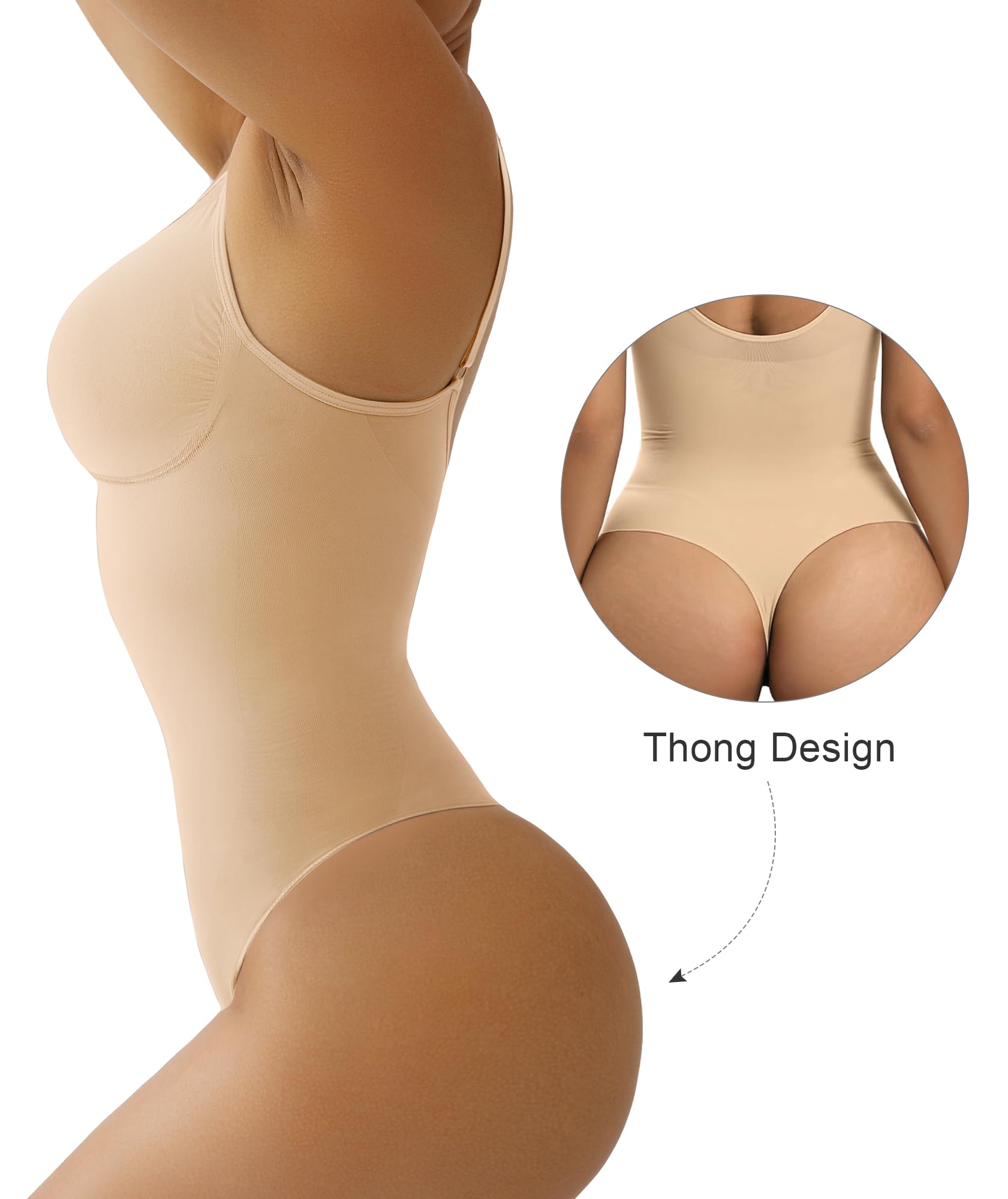 Women's Tummy Control Shapewear Thong Bodysuit Seamless Waist Snatching Body Shaper