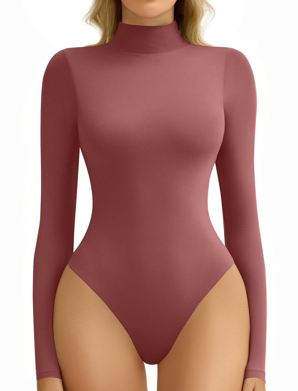 Bodysuits for Women High Neck Long Sleeve Body Suits Snap Closure Double Lined Mock Neck Bodysuit Soft