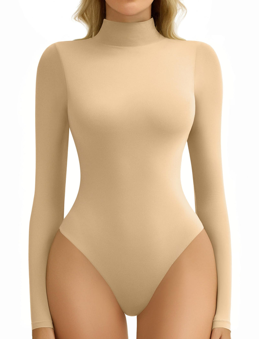 Bodysuits for Women High Neck Long Sleeve Body Suits Snap Closure Double Lined Mock Neck Bodysuit Soft