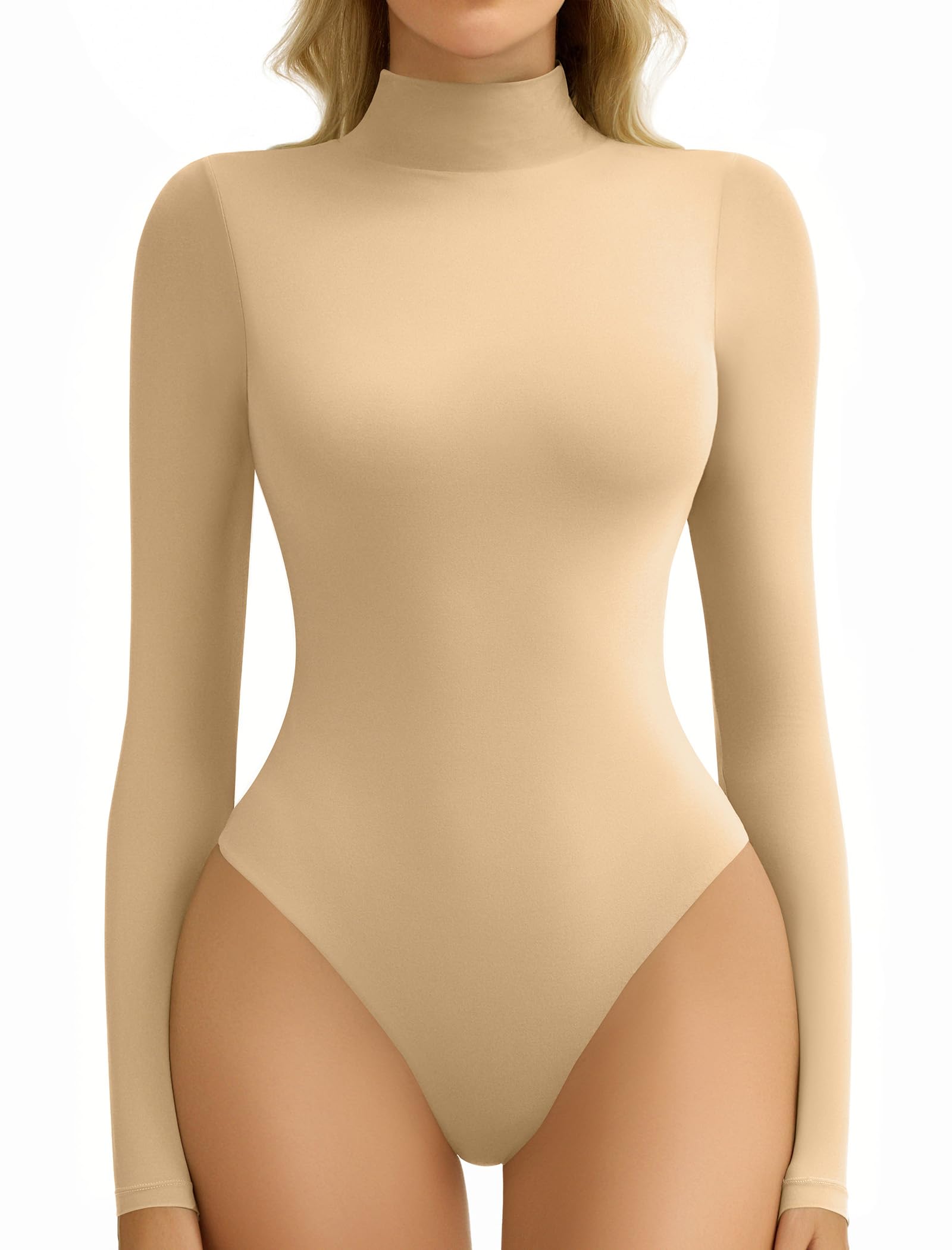 Bodysuits for Women High Neck Long Sleeve Body Suits Snap Closure Double Lined Mock Neck Bodysuit Soft