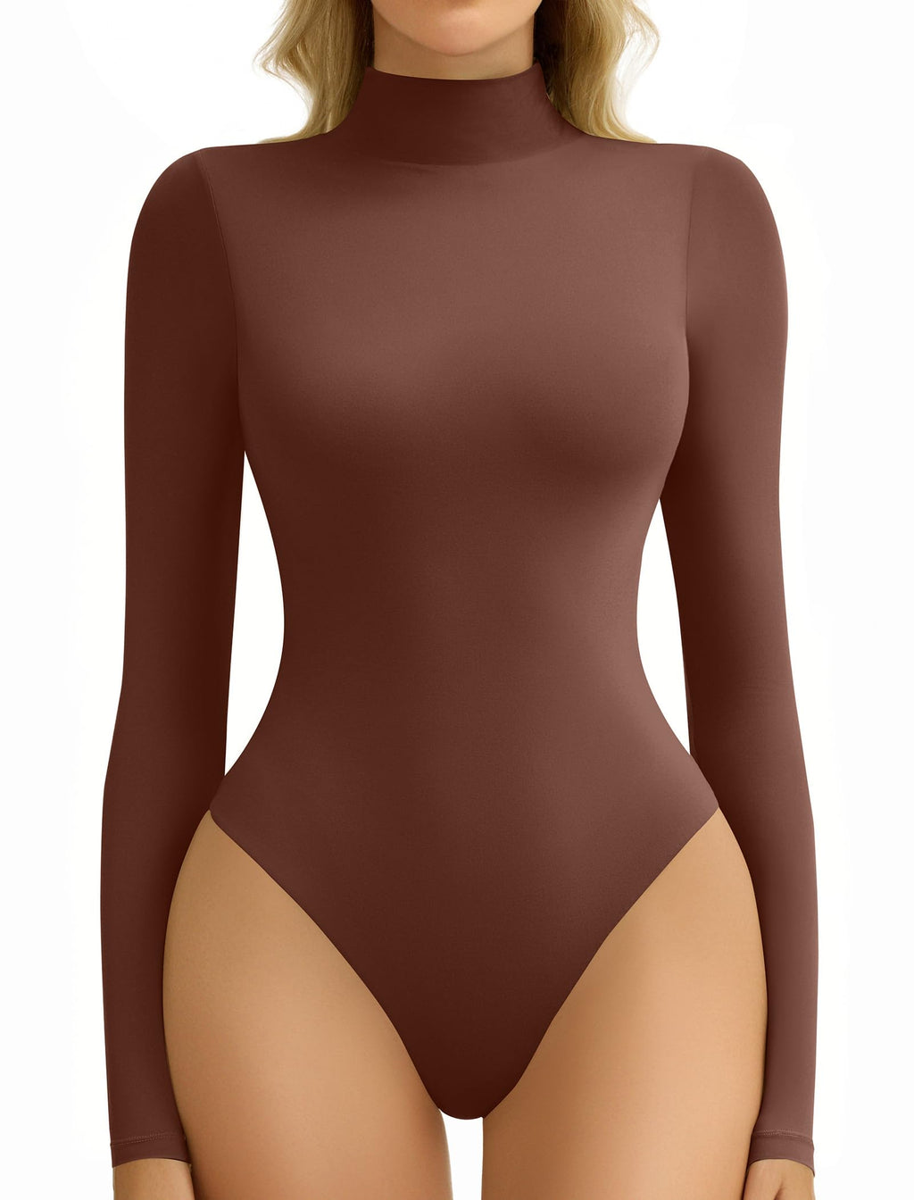 Bodysuits for Women High Neck Long Sleeve Body Suits Snap Closure Double Lined Mock Neck Bodysuit Soft