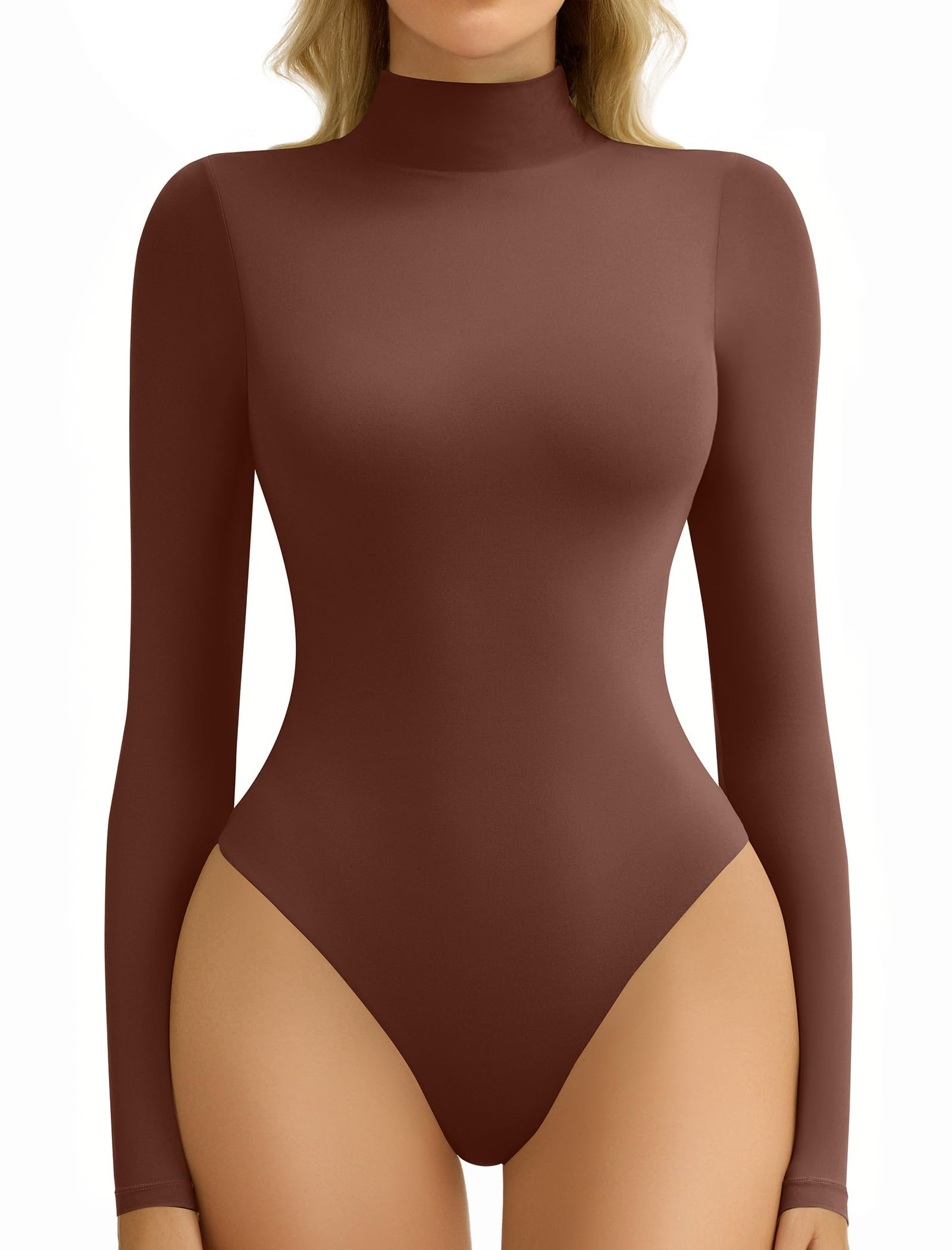 Bodysuits for Women High Neck Long Sleeve Body Suits Snap Closure Double Lined Mock Neck Bodysuit Soft