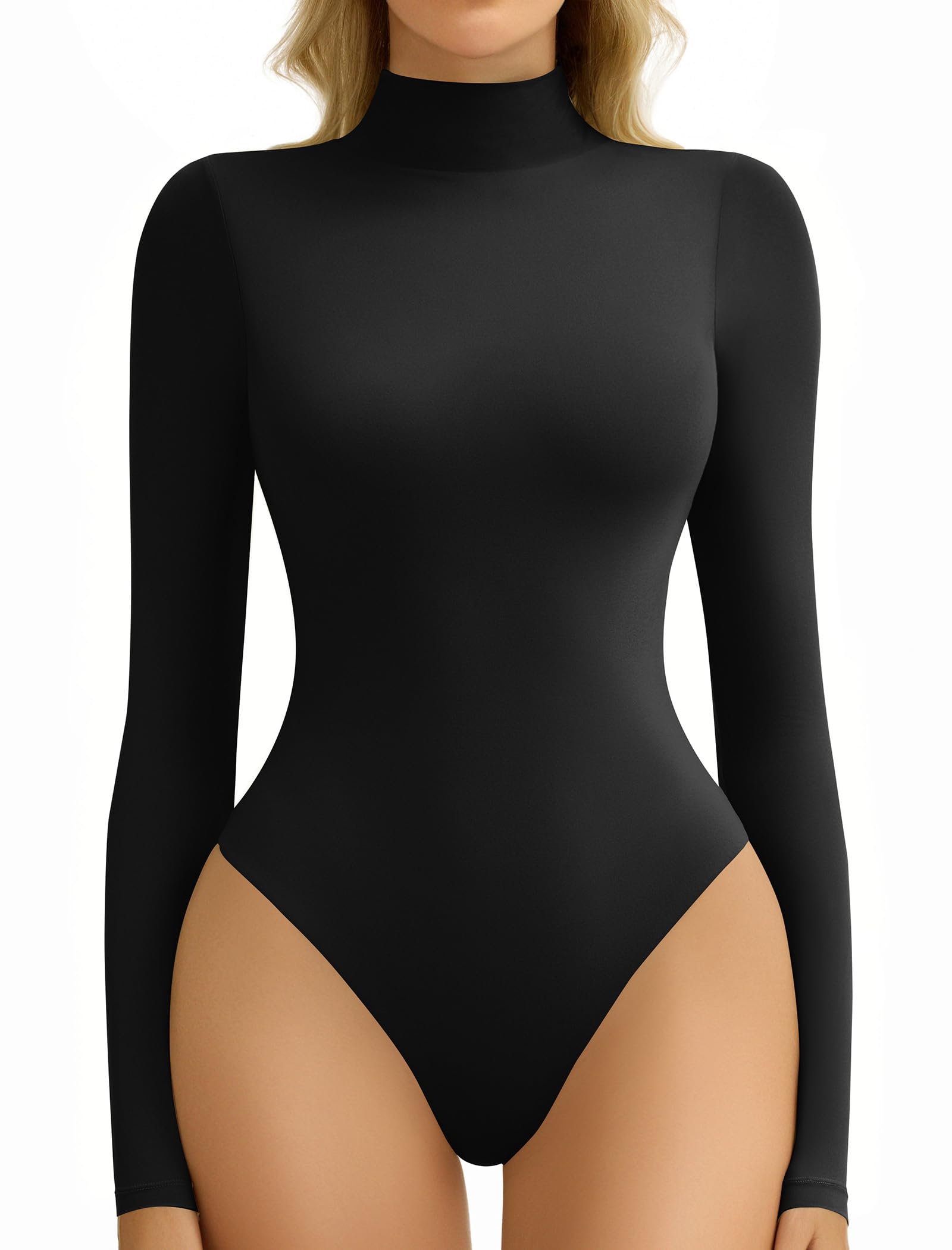 Bodysuits for Women High Neck Long Sleeve Body Suits Snap Closure Double Lined Mock Neck Bodysuit Soft