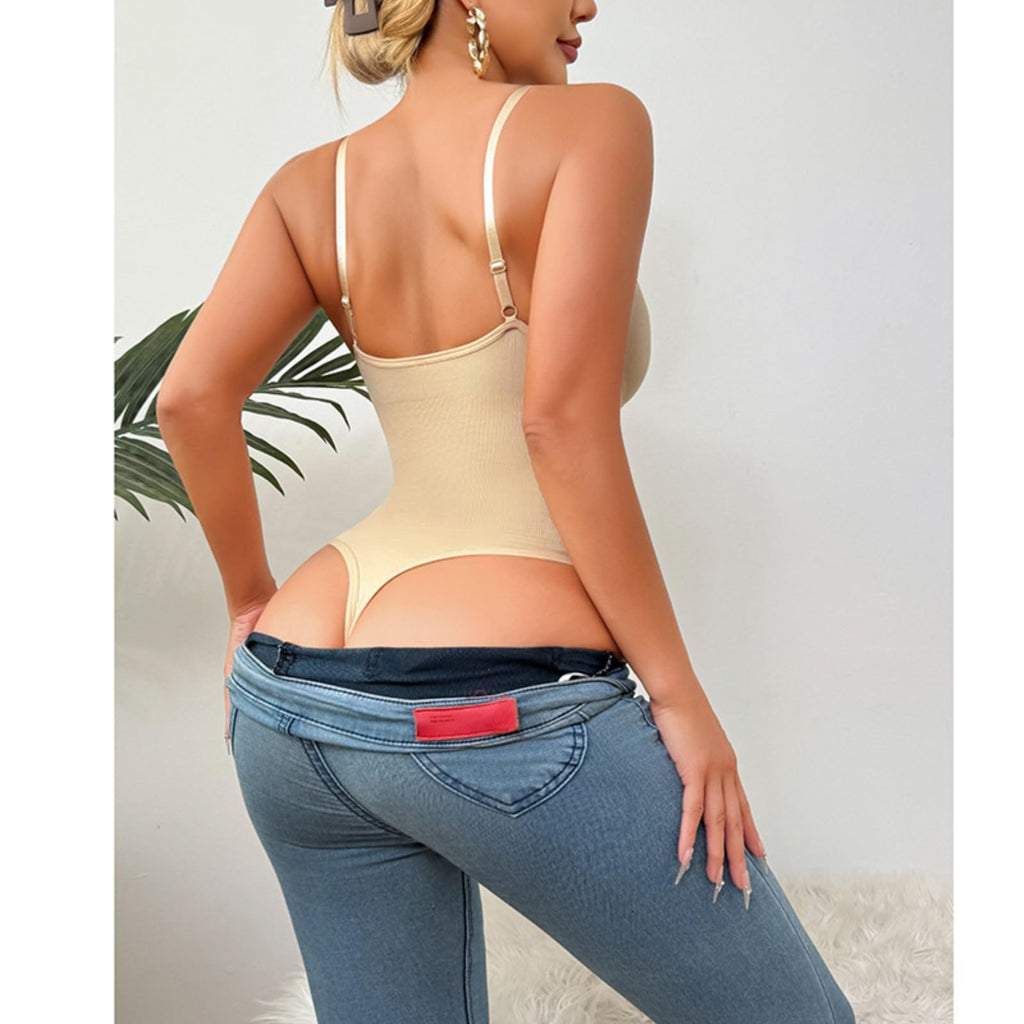 Women's Backless Bodysuit Shapewear with Butt Lifting & Tummy Control, Deep V Neck, Brown, Large