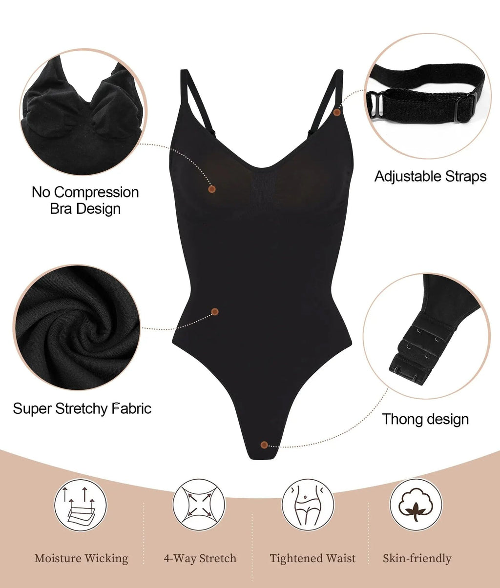 Women's Tummy Control Shapewear Thong Bodysuit Seamless Waist Snatching Body Shaper
