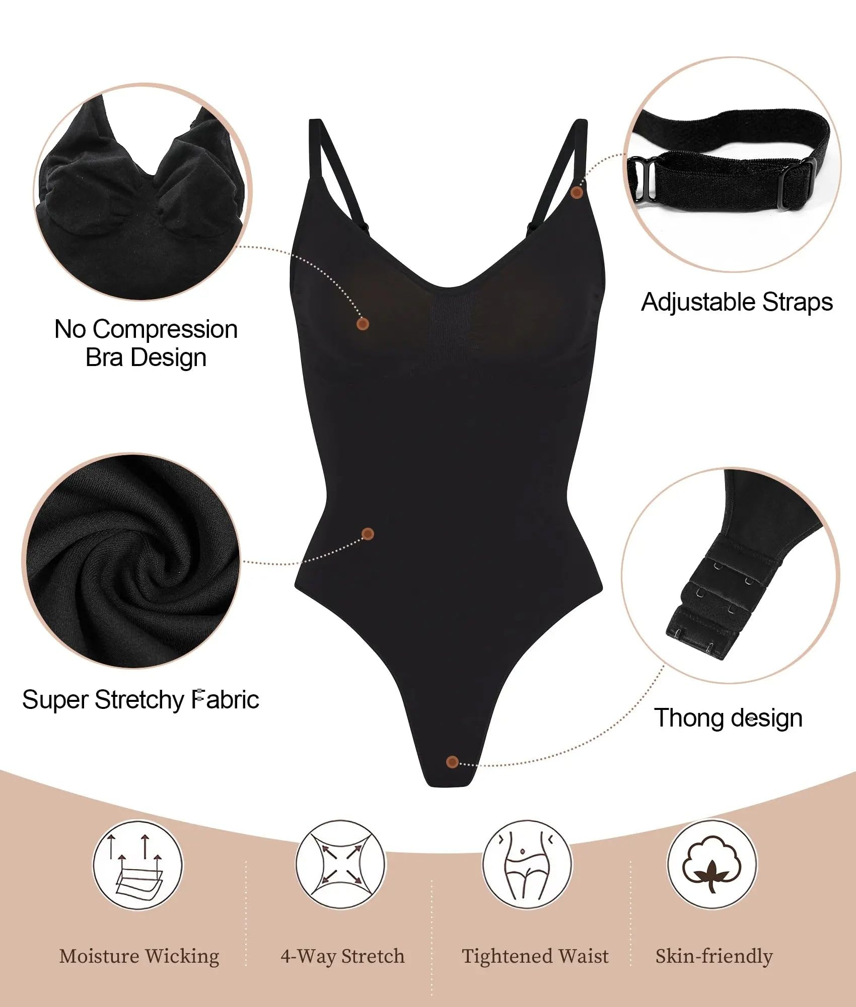 Women's Tummy Control Shapewear Thong Bodysuit Seamless Waist Snatching Body Shaper
