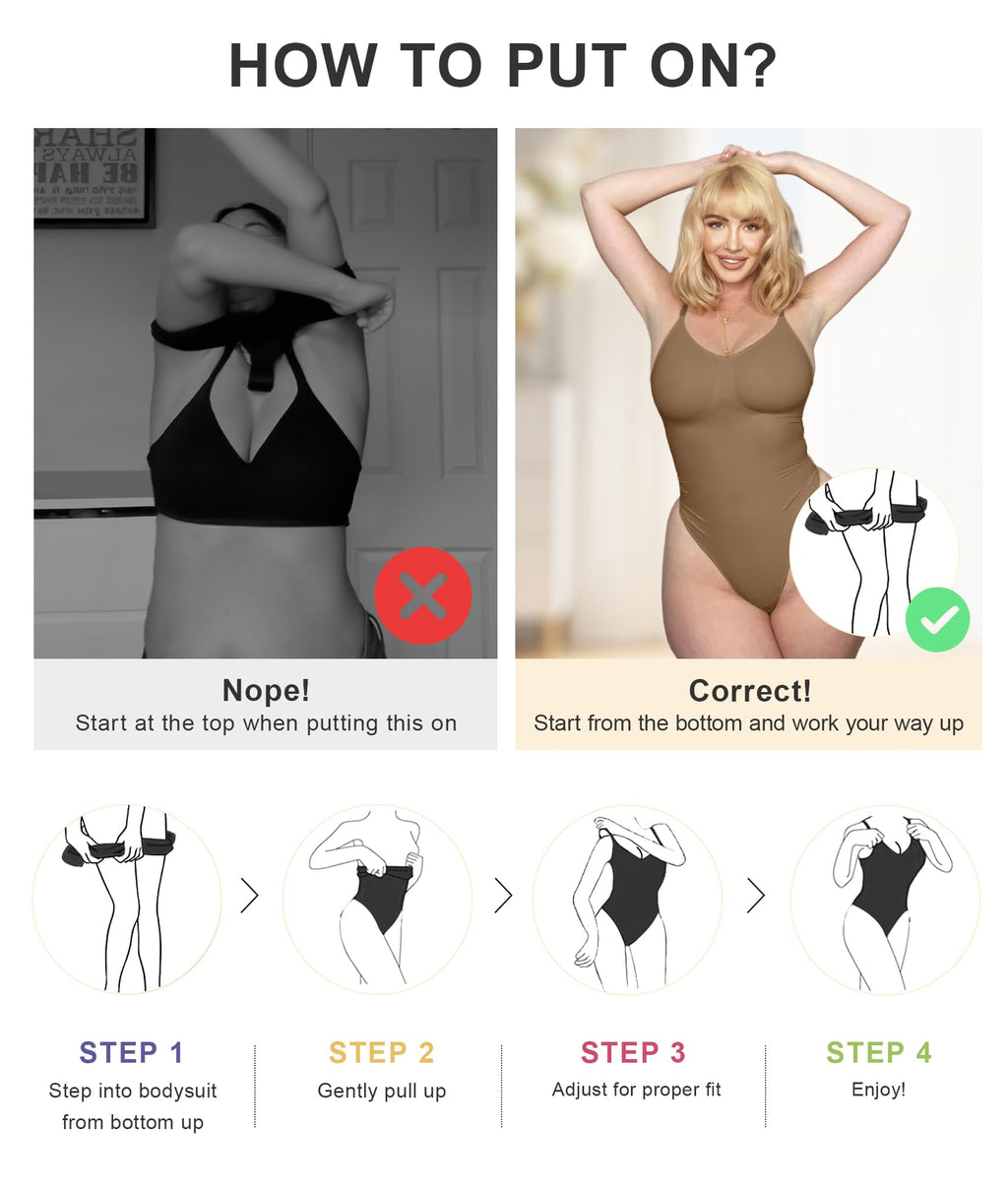 Women's Tummy Control Shapewear Thong Bodysuit Seamless Waist Snatching Body Shaper