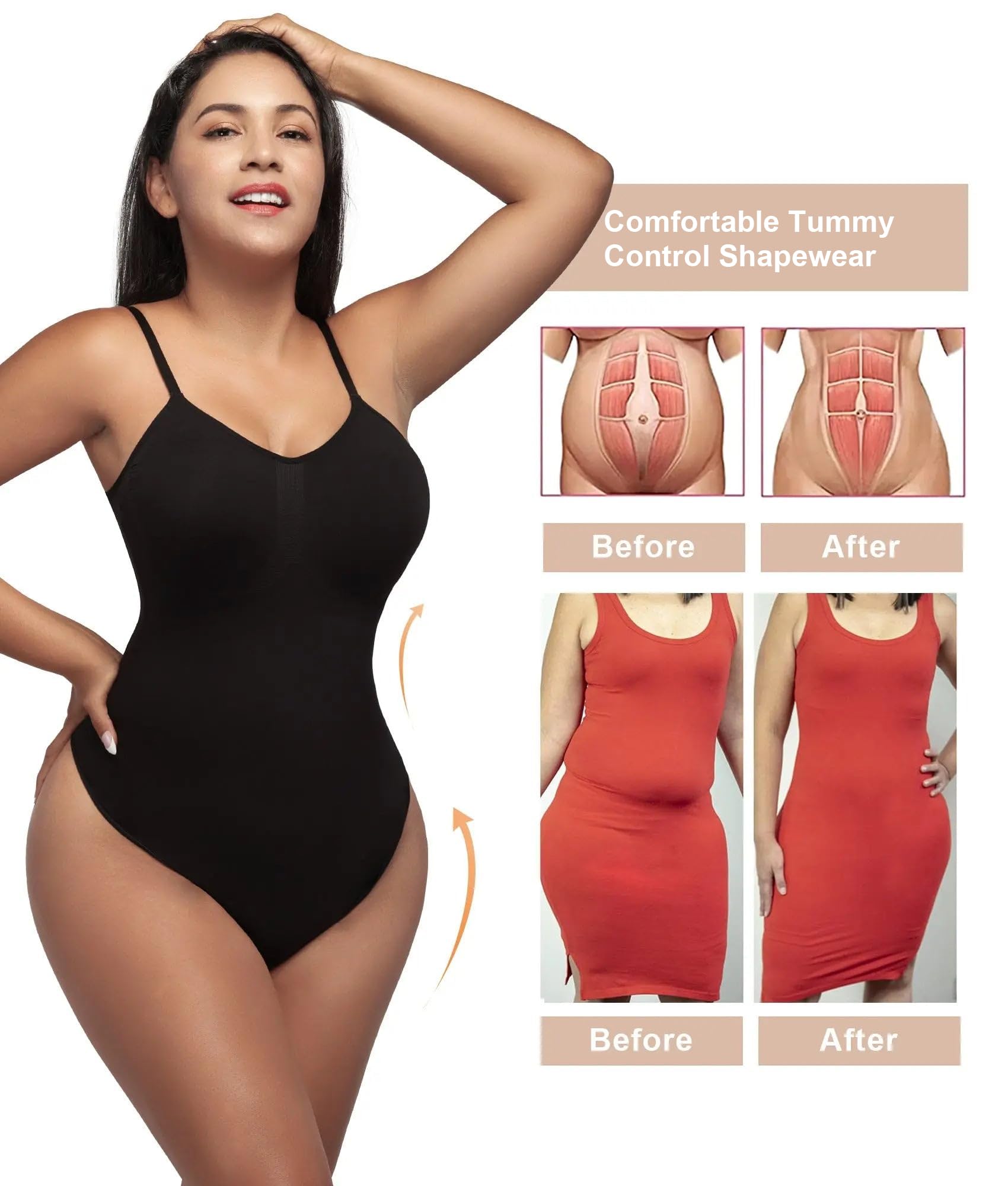 Women's Tummy Control Shapewear Thong Bodysuit Seamless Waist Snatching Body Shaper
