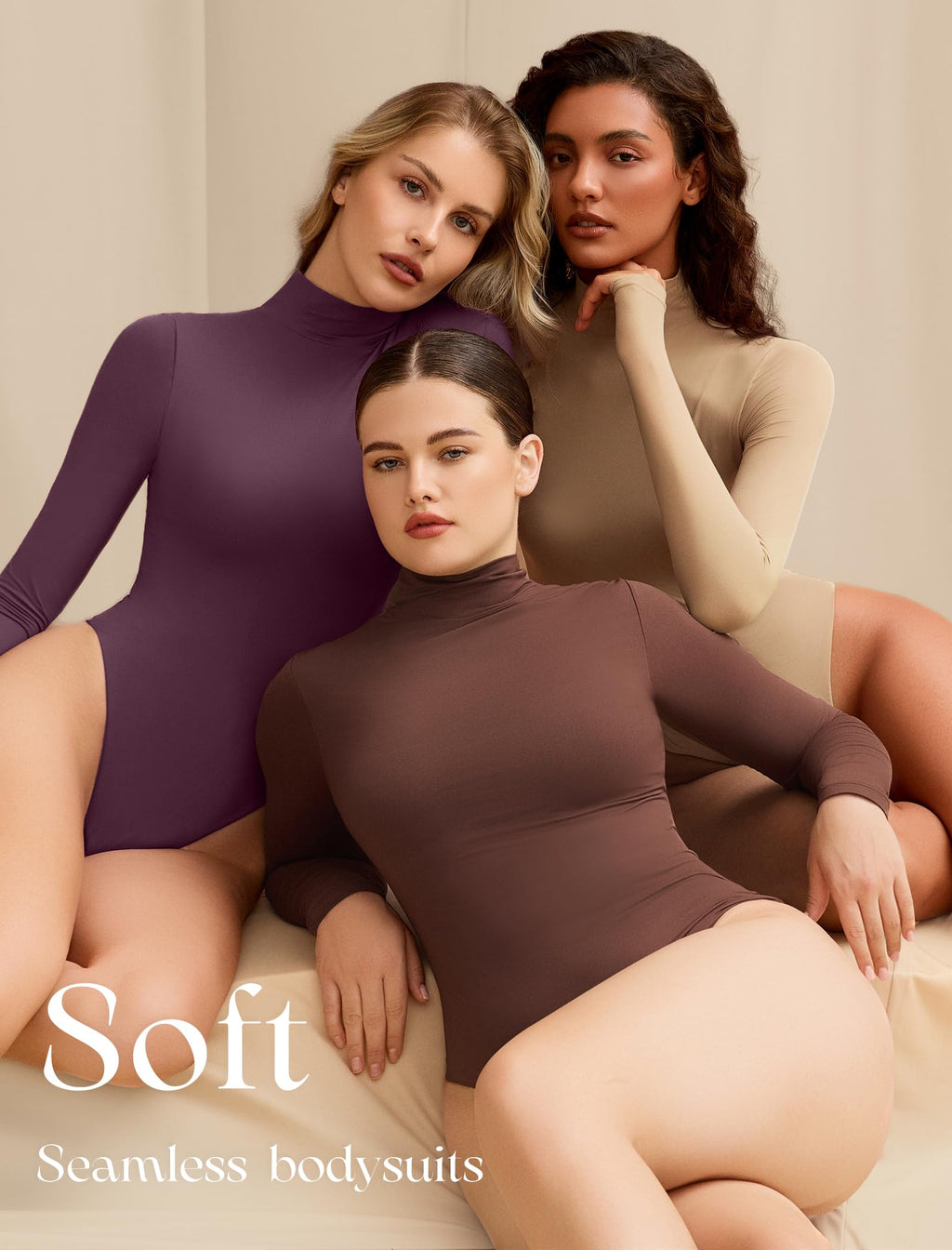 Bodysuits for Women High Neck Long Sleeve Body Suits Snap Closure Double Lined Mock Neck Bodysuit Soft