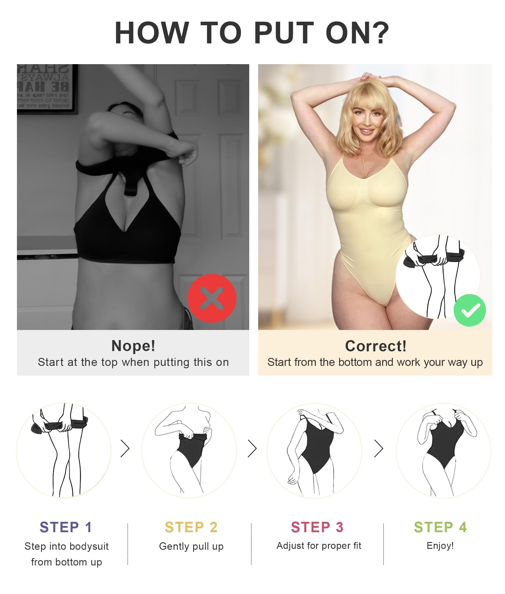 Women's Tummy Control Shapewear Thong Bodysuit Seamless Waist Snatching Body Shaper