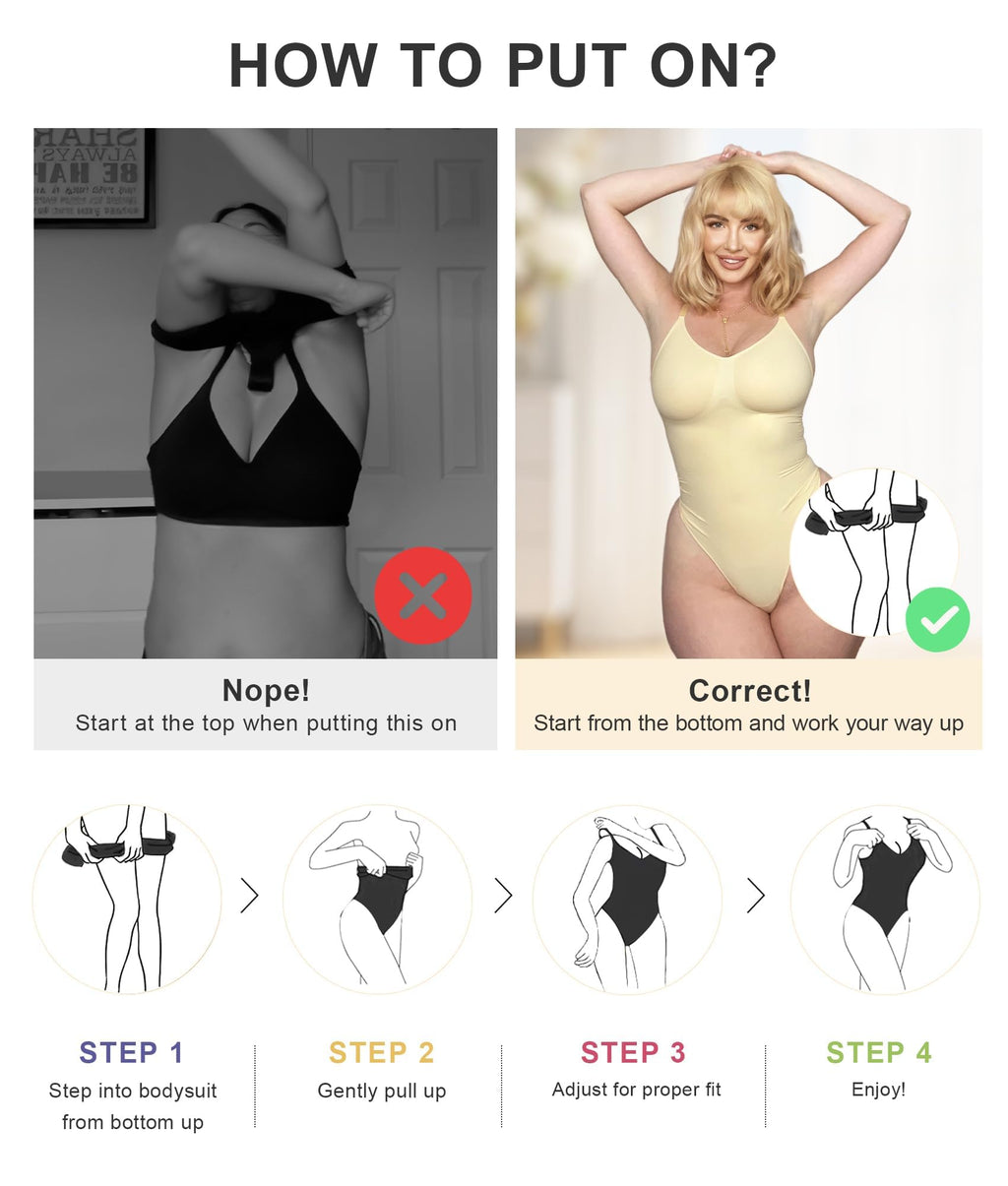 Women's Tummy Control Shapewear Thong Bodysuit Seamless Waist Snatching Body Shaper