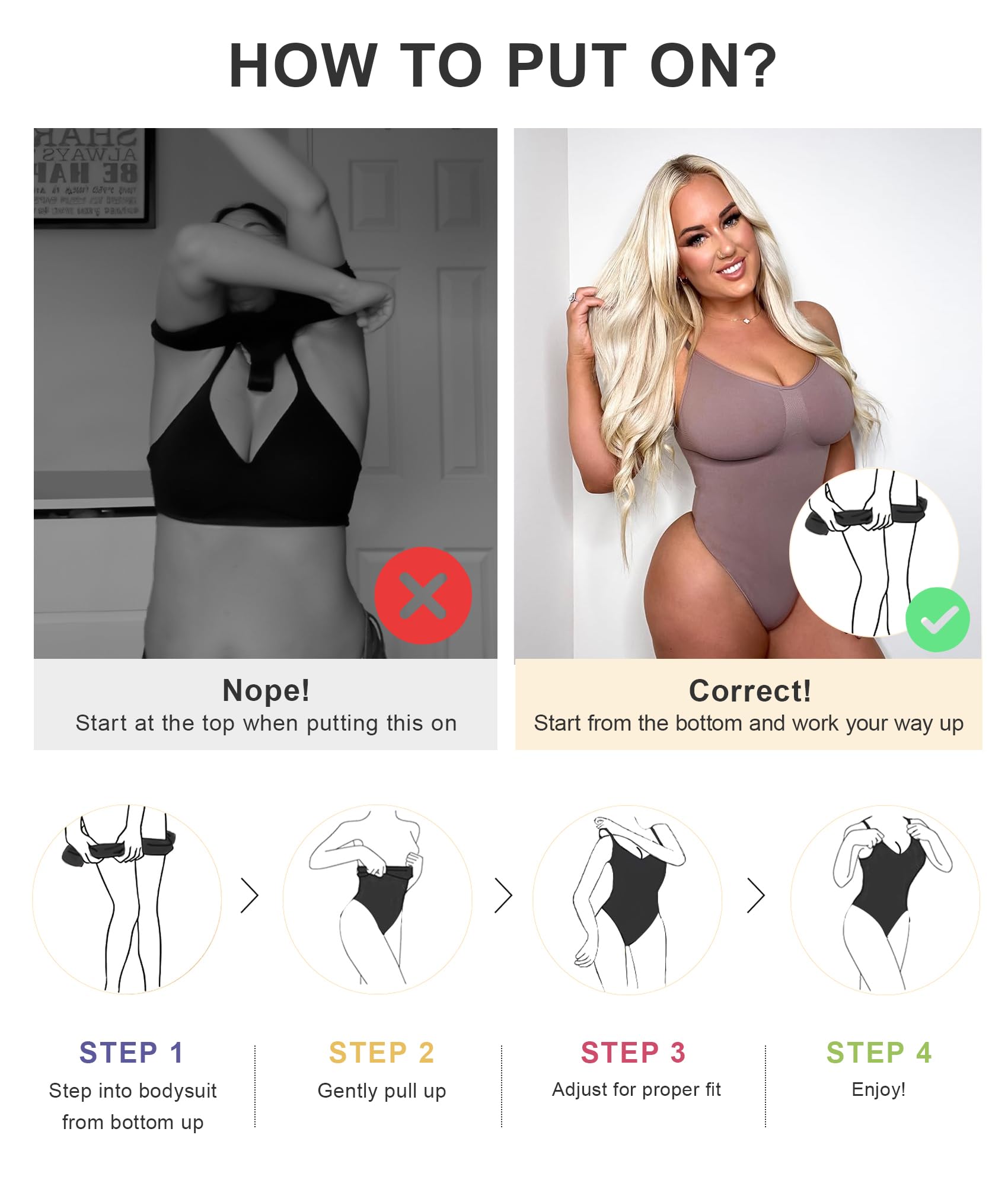Women's Tummy Control Shapewear Thong Bodysuit Seamless Waist Snatching Body Shaper