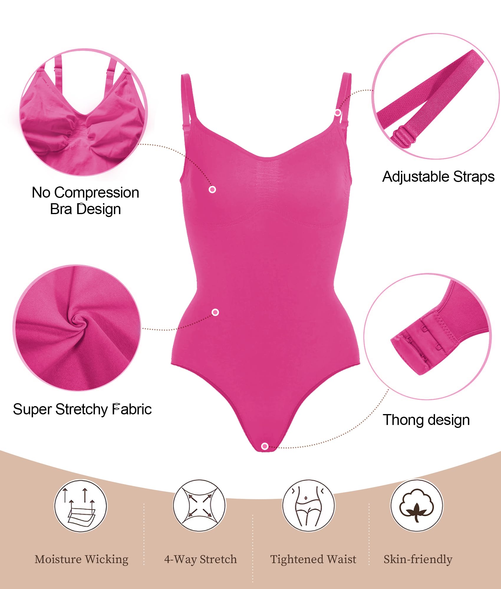 Women's Tummy Control Shapewear Thong Bodysuit Seamless Waist Snatching Body Shaper
