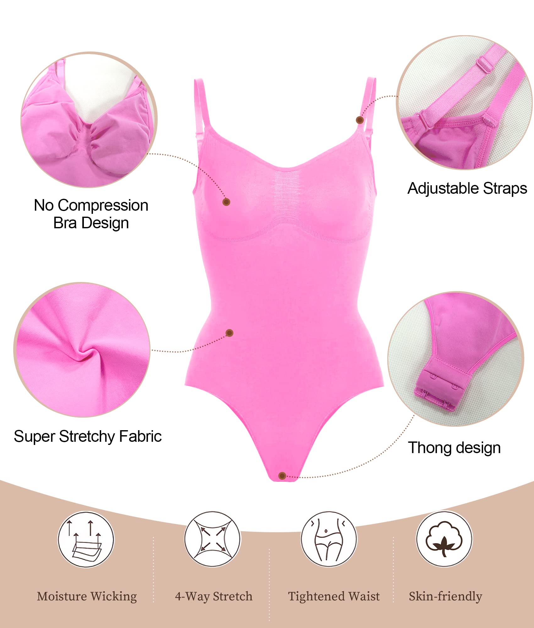 Women's Tummy Control Shapewear Thong Bodysuit Seamless Waist Snatching Body Shaper