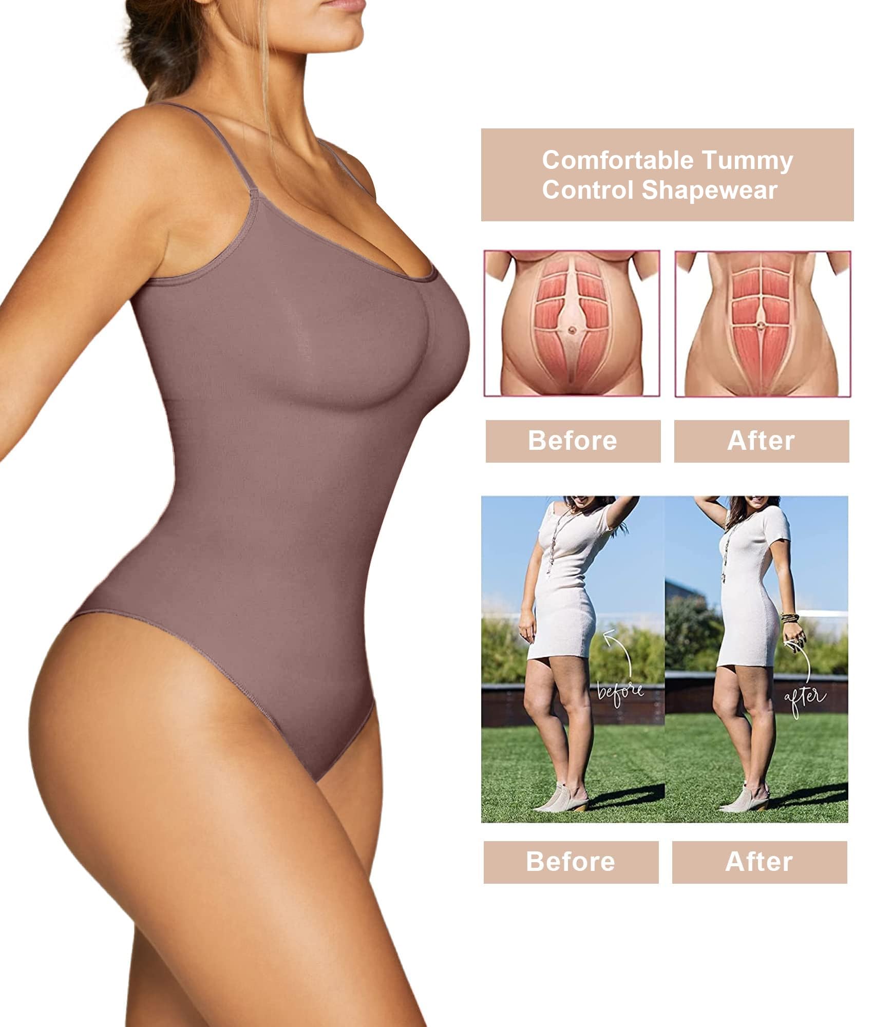 Women's Tummy Control Shapewear Thong Bodysuit Seamless Waist Snatching Body Shaper