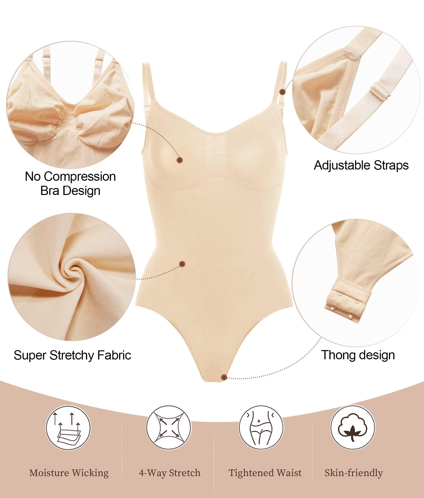 Women's Tummy Control Shapewear Thong Bodysuit Seamless Waist Snatching Body Shaper